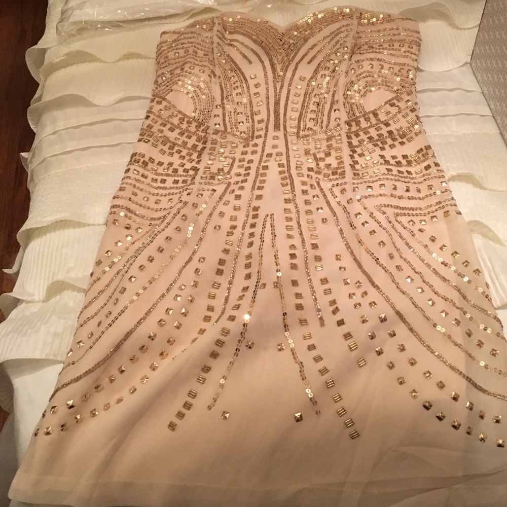 H&M Strapless Beaded Nude/Gold Cocktail Dress